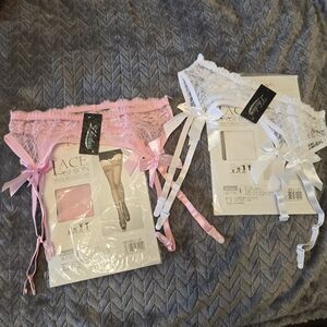 Pink and White Garter Belts and Stockings Bundle